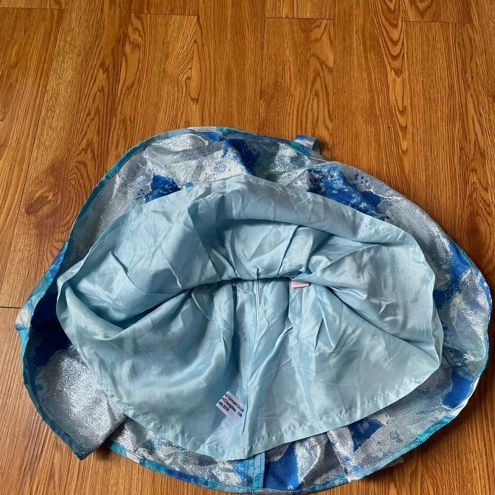 Halabaloo blue watercolor print dress back bow